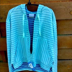 New without tags Columbia blue Striped Zip Up Hoodie Size S Cotton Women's